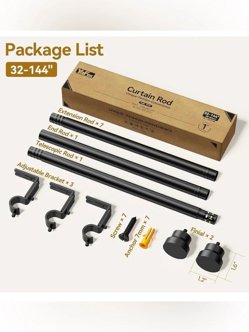 Black Telescoping Curtain Rod Set